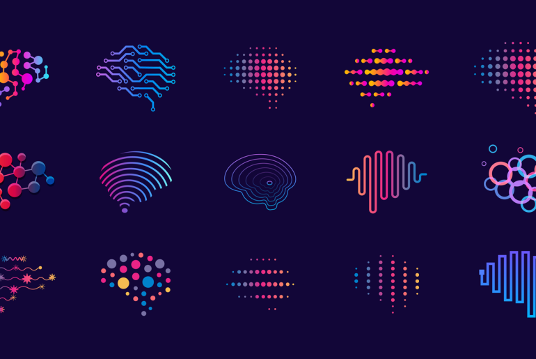 Colorful symbols fro brain, science and statistics